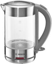 Bosch TWK7090B Wasserkocher, 2200W, 1,5L, Hitzebeständiges Glas, Abschaltautomatik, Überhitzungs-/Trockengehschutz, Lift-Switch-off, Edelstahl/Glas