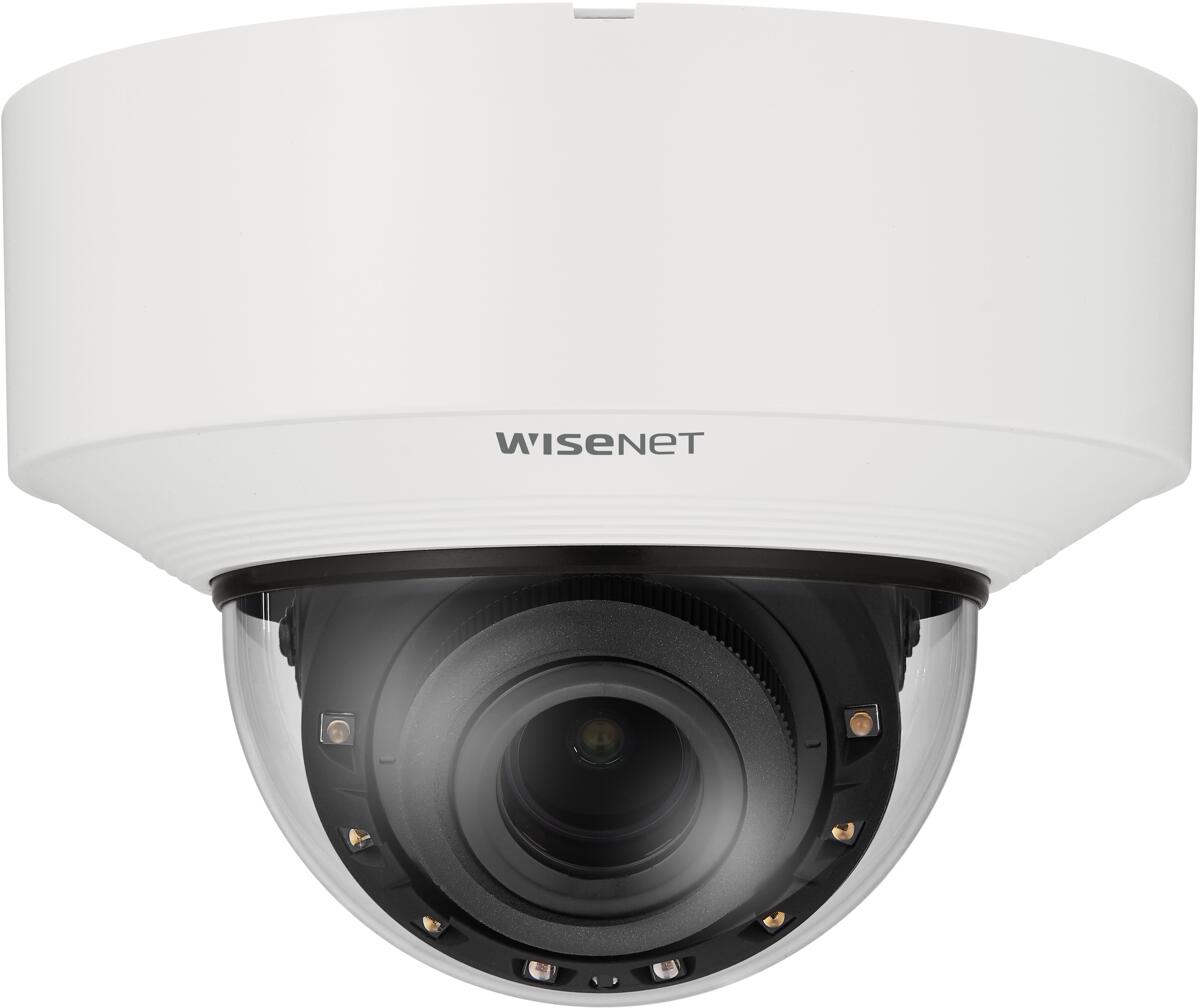 Hanwha Vision 4K AI IR Dome-Kamera, 4,4-9,3mm (2,1x) motorisiertes Gleitsichtvarifokal, IR 50m, Tag & Nacht, extremeWDR (120 dB), IP52, IK10, weiß (XN