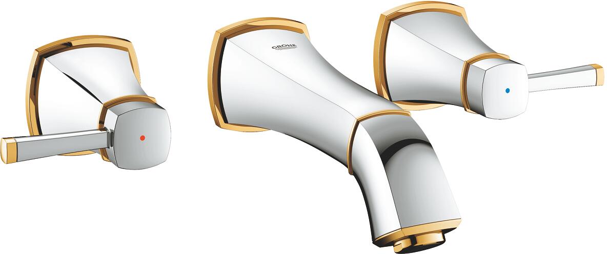 GROHE Grandera 3-Loch-Waschtischbatterie, 1/2", Fertigmontageset 29025002, Ausladung 177 mm, EcoJoy, chrom/gold (20414IG0)