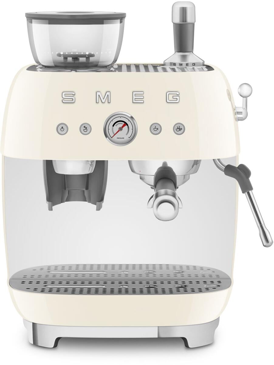 Smeg EGF03CREU 50"s Style Siebträgermaschine, integrierter Kaffeemühle, 1650 W, 20 bar Brühdruck, 15 bar Dampfdruck, 4 Brühfunktionen, Creme