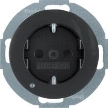 Berker 41092045 Steckdose SCHUKO mit LED-Orientierungslicht und erhöhtem Berührungsschutz, R.Classic, schwarz glänzend