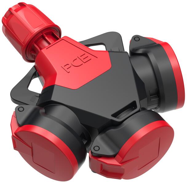 PCE 3-Wegekupplung TopTaurus2, Vollgummi mit Klappdeckel nat IP54, schwarz/rot (253822-sr)