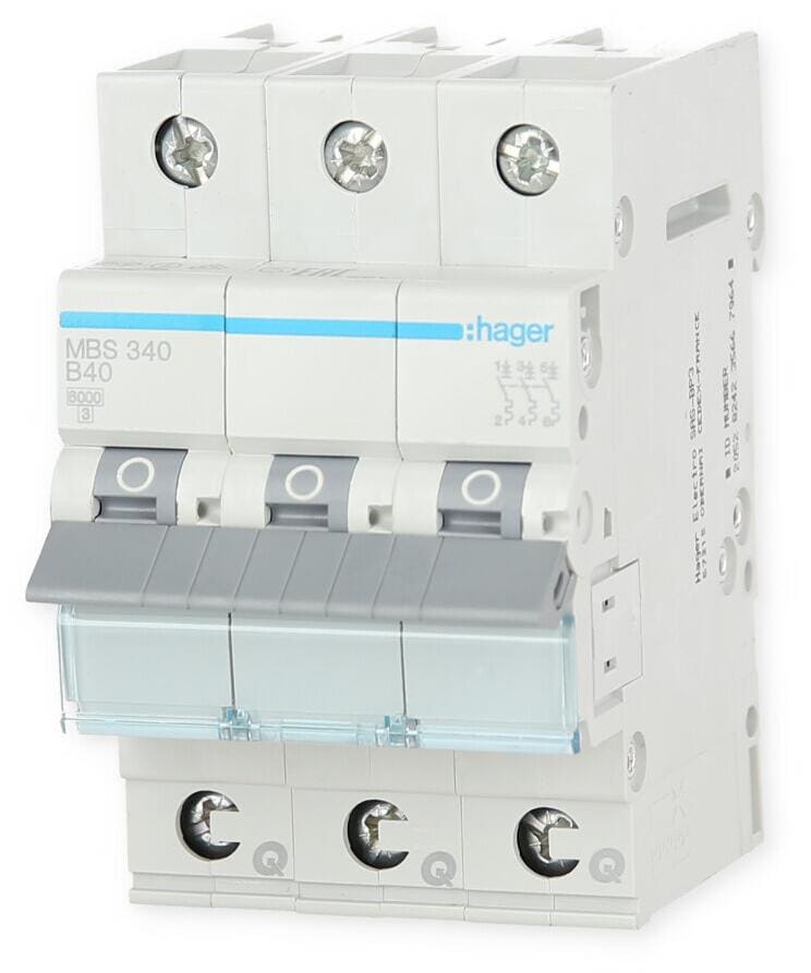 Hager MBS340 Leitungsschutzschalter, Sicherungsautomat, 3-polig, 6kA, B-Charakteristik, 40A
