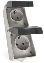 EMOS A1396.3 Wandsteckdose SCHUKO, doppelt, IP44, grau-schwarz (3104139611)