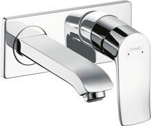 hansgrohe Metris Einhebel-Waschtischarmatur Unterputz für Wandmontage besonders wassersparend 3,5 l/min mit Auslauf 16,5 cm, Messing, 3,5 l/min, Chrom (31251000)