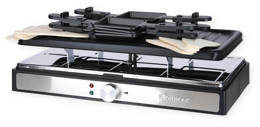 Clatronic RG 3757 Raclette-Grill, 1200-1400 W, 8 Pfännchen, schwarz (263946)